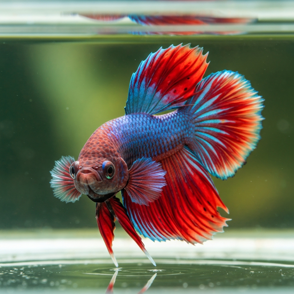 Betta fish flaring its gills in a territorial display