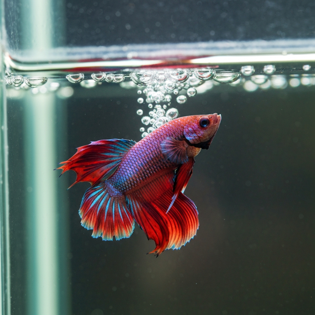 Betta fish breeding pair under bubble nest