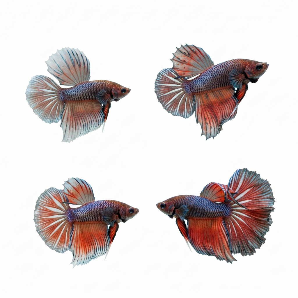 Collection of different betta fish tail types and colors